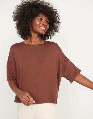 Short-Sleeve Luxe Oversized Cropped T-Shirt for Women brown