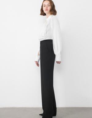 Embroidered Ecru Shirt With Slits On The Sleeves