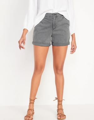 High-Waisted OGC Pull-On Chino Shorts for Women -- 5-inch inseam gray