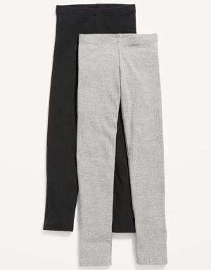Full-Length Built-In Tough Rib-Knit Leggings 2-Pack for Girls gray