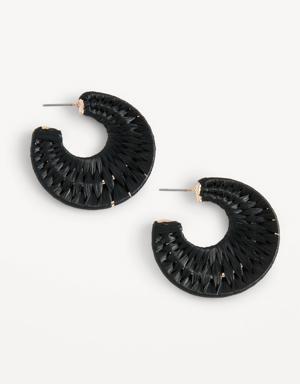 Raffia-Wrapped Open Hoop Earrings for Women gold