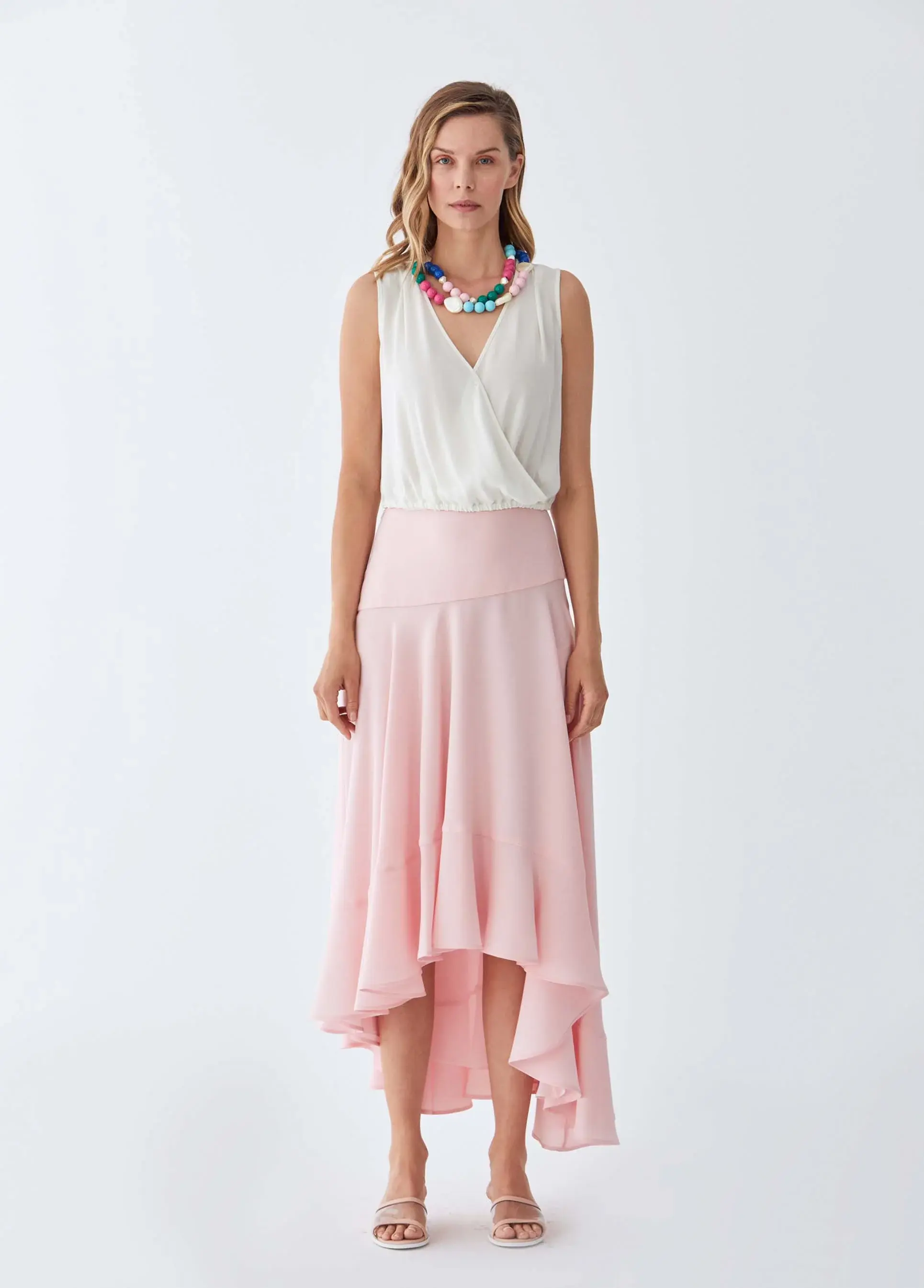 Roman Pink Asymmetric Flounce Skirt - 4 / PINK. 1