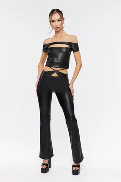 Forever 21 Forever 21 Faux Leather Crisscross Cutout Pants Black. 2