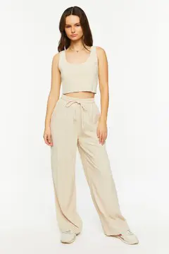 Forever 21 Forever 21 Linen Blend Crop Top &amp; Pants Set Natural. 2