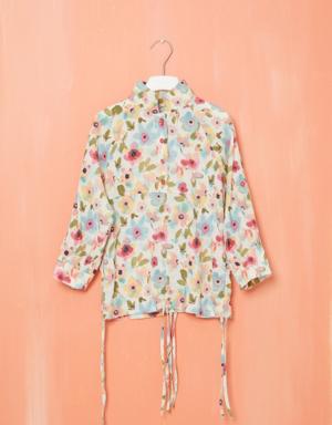 Pleated Linen Blouse with Floral Pattern