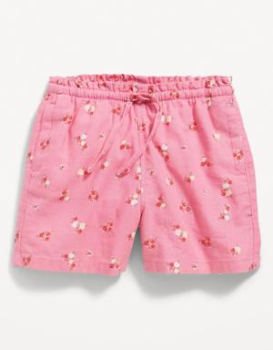 Functional Drawstring Linen-Blend Pull-On Shorts for Toddler Girls pink
