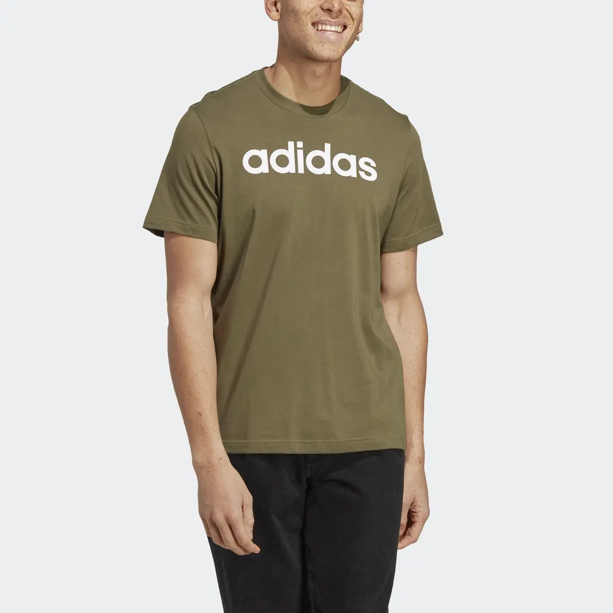 Adidas Essentials Single Jersey Linear Embroidered Logo Tee. 1