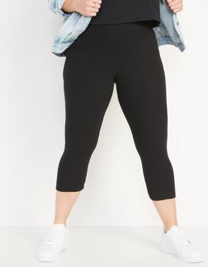 High-Waisted Rib-Knit Cropped Leggings For Women black