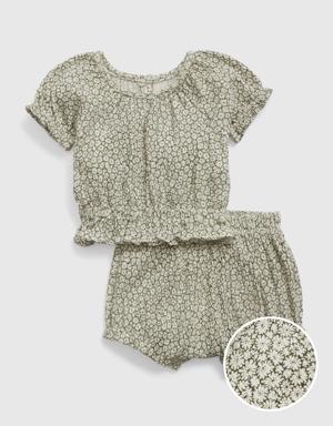 Baby Puff Sleeve Two-Piece Outfit Set green
