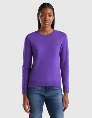 violet crew neck sweater in pure merino wool