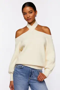 Forever 21 Forever 21 Crisscross Off the Shoulder Sweater Cream. 2