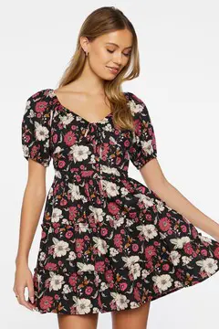 Forever 21 Forever 21 Floral Print Mini Dress Black/Multi. 2