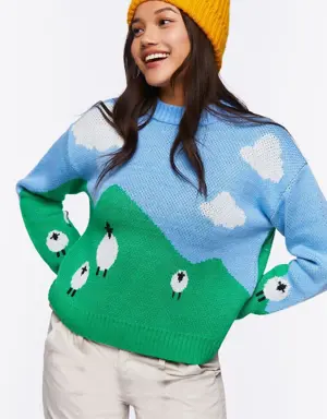 Forever 21 Sheep Intarsia Knit Sweater Blue/Multi