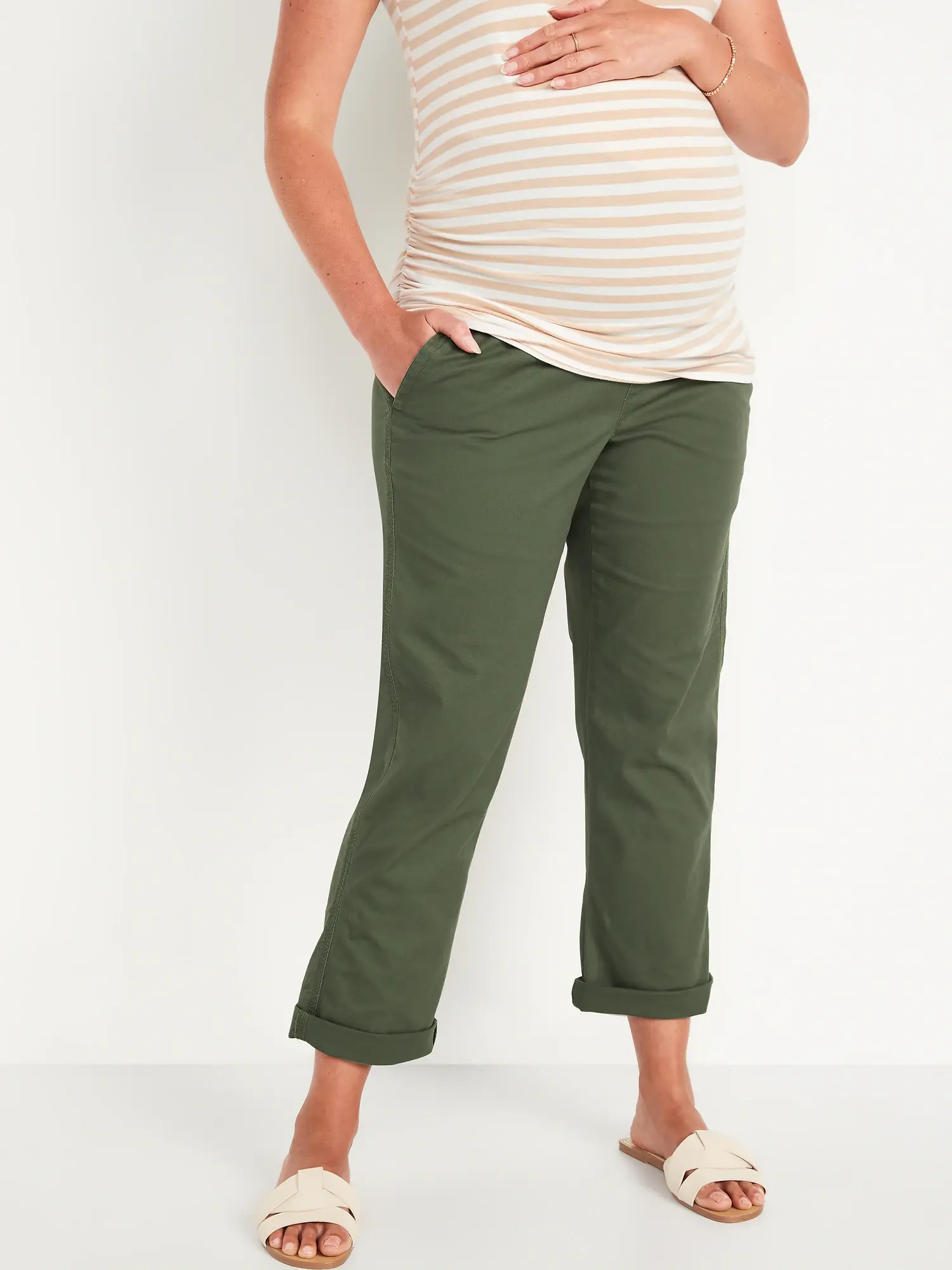 Old Navy Maternity Rollover-Waist OGC Chino Pants green. 1