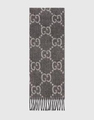 GG jacquard pattern knit scarf with tassels