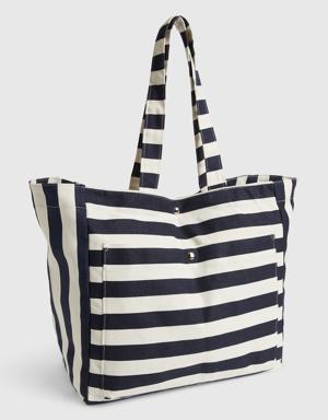 Linen-Cotton Stripe Tote Bag blue