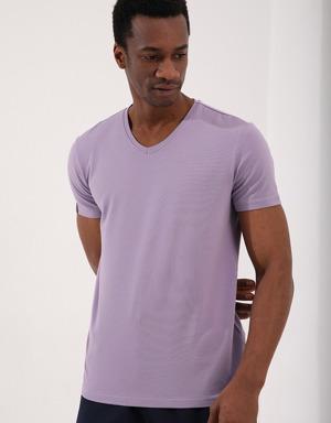 Eflatun Basic Kısa Kol Standart Kalıp V Yaka Erkek T-Shirt - 87912
