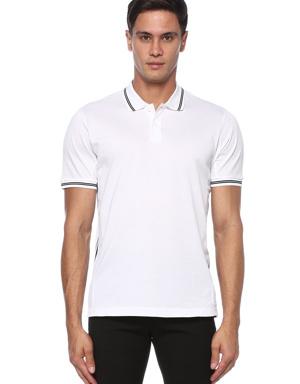 Beyaz File Detaylı Polo Yaka T-shirt