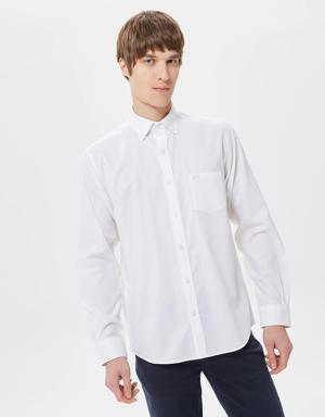 Erkek Regular Fit Düğmeli Yaka Beyaz Gömlek