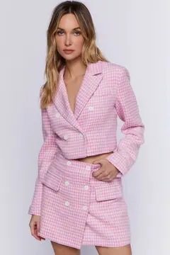 Forever 21 Forever 21 Houndstooth Double Breasted Blazer Pink/White. 2