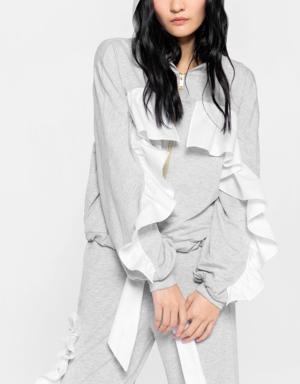 Grey Hooded Jacket with Ruffle Detail
