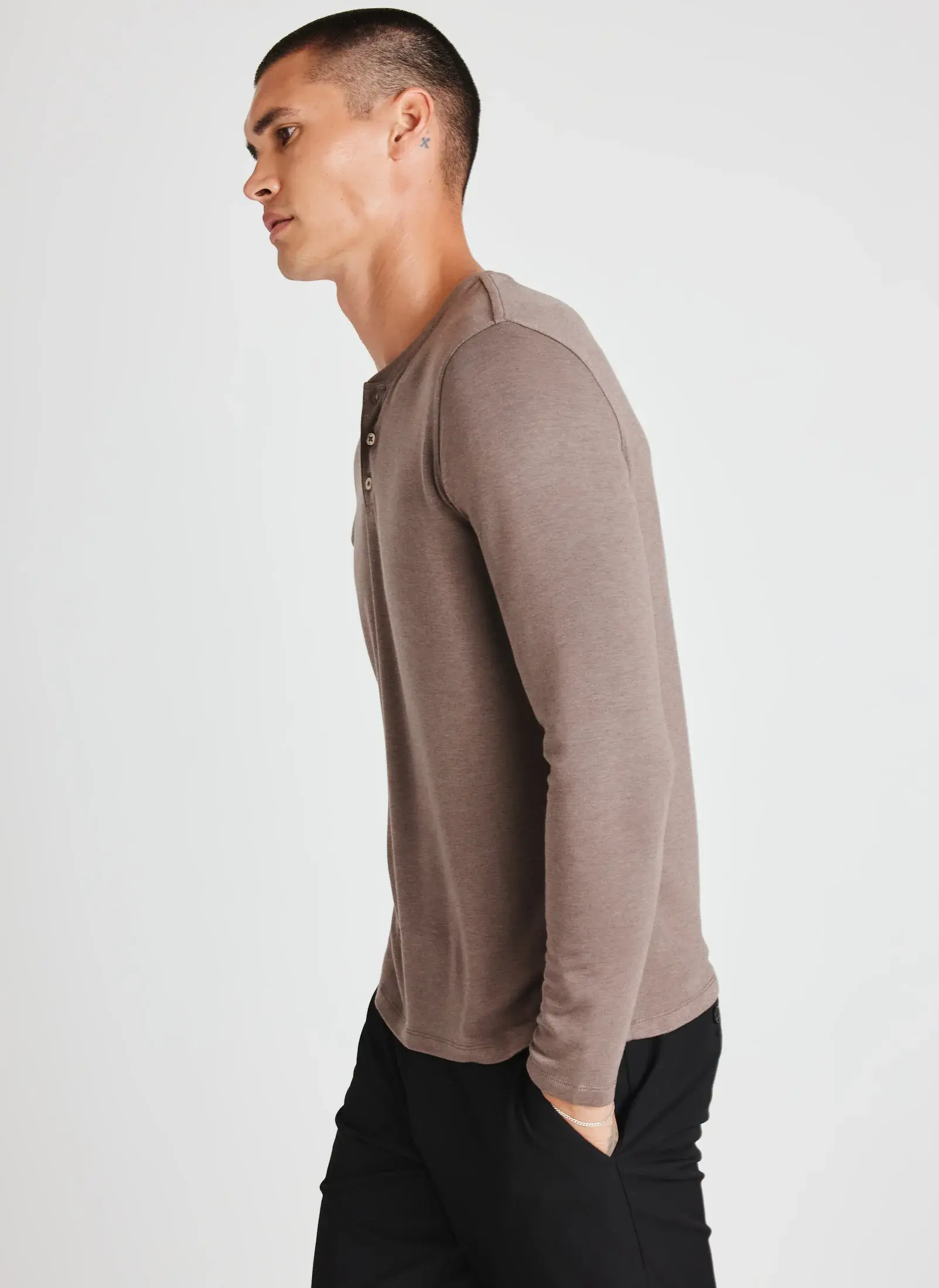 Kit And Ace Upgraded Long Sleeve Henley Tee. 1