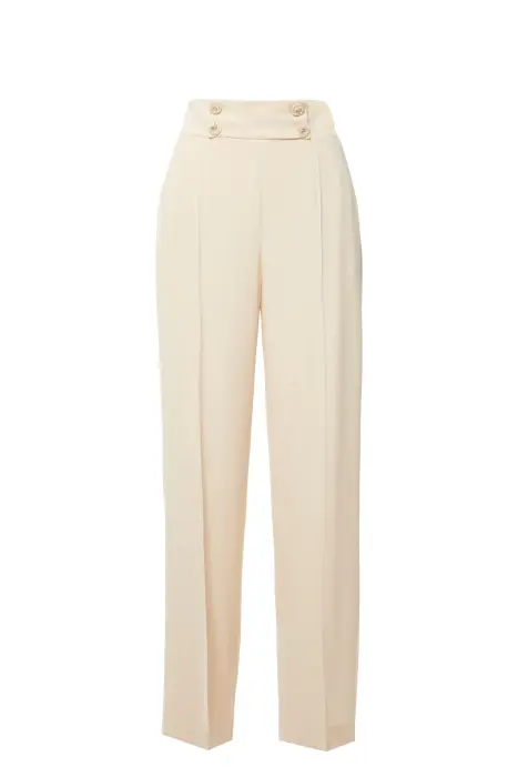 Gizia Beige Embroidered Trousers with Button Detail. 1