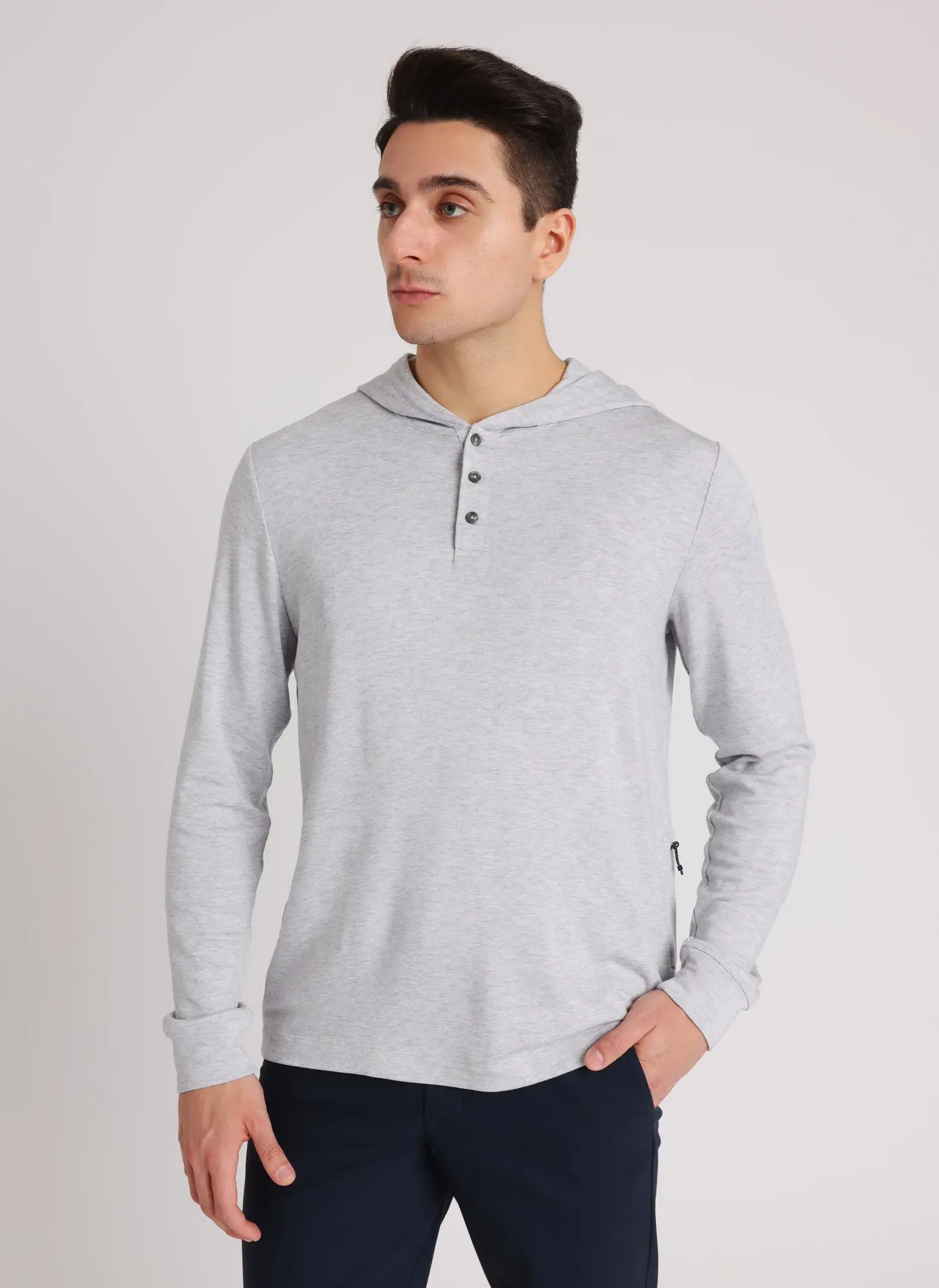 Kit And Ace Brushed Long Sleeve Hooded Henley. 1