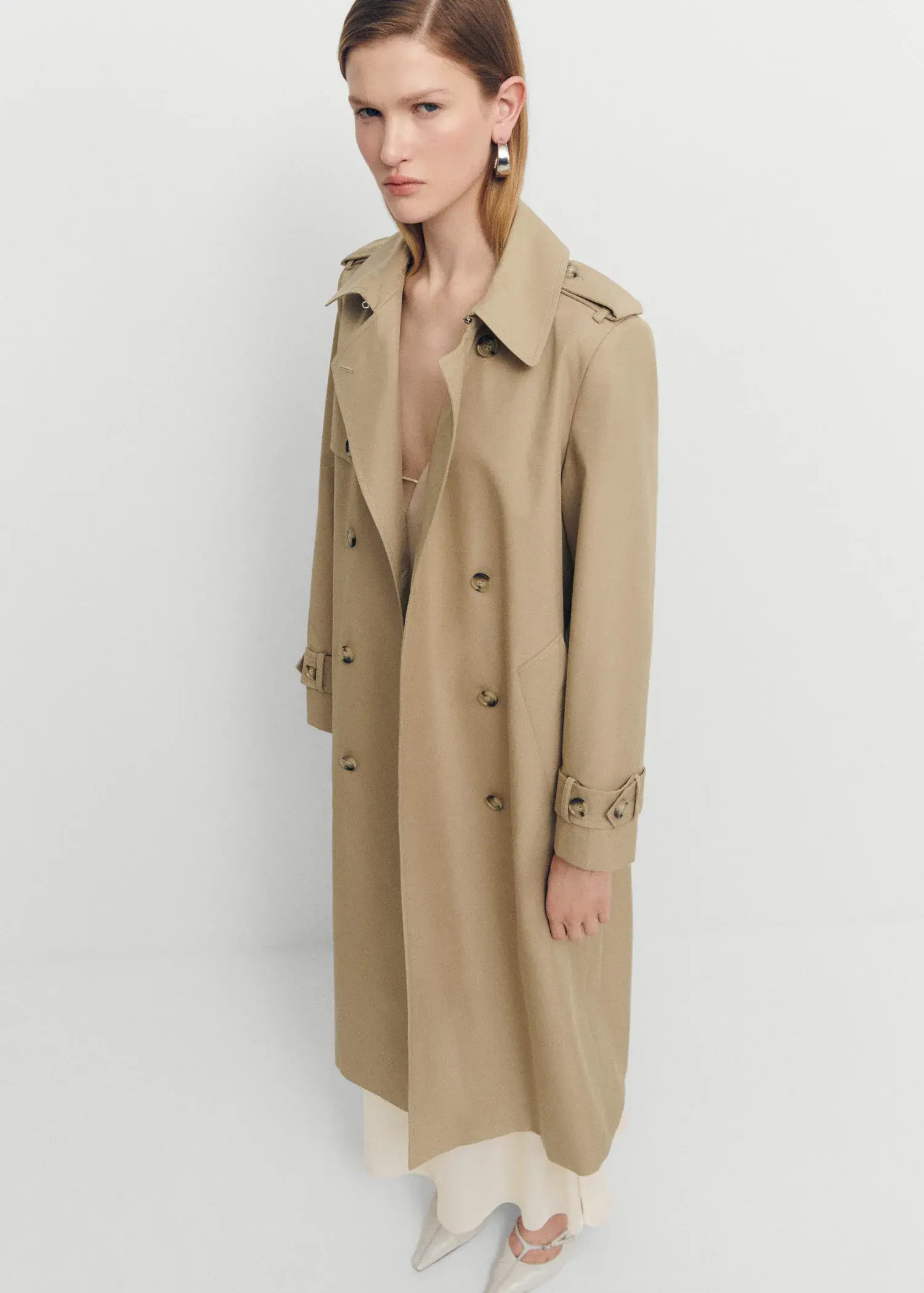 Mango Double-breasted cotton trench coat. 2