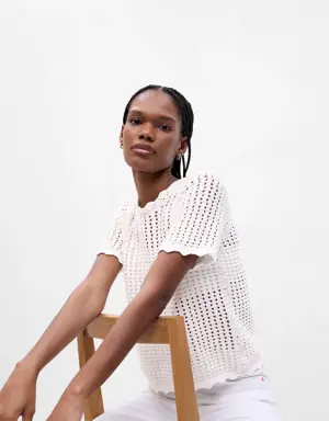Gap Crochet Crewneck Sweater white