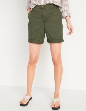 High-Waisted OGC Pull-On Chino Shorts -- 7-inch inseam green