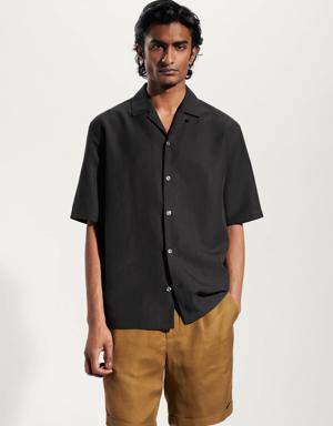 Regular-fit linen bowling shirt