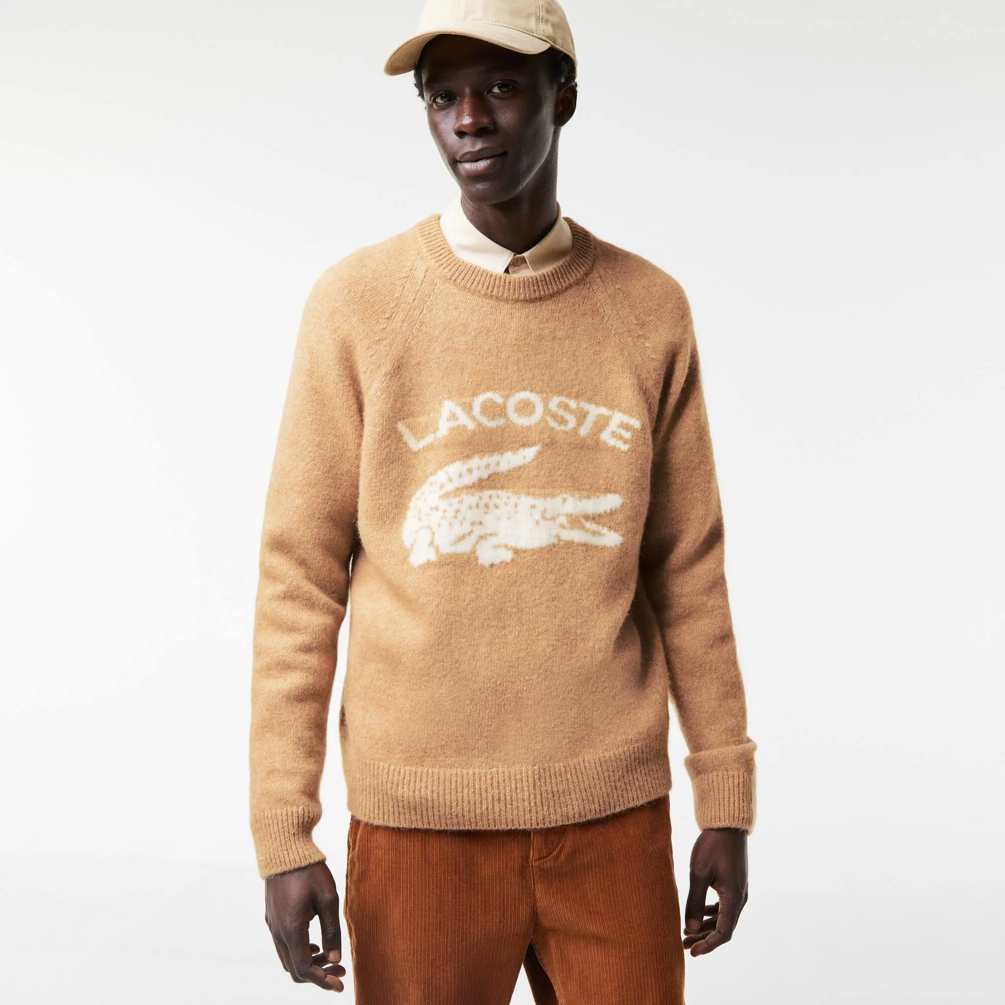 Lacoste Men's Branded Contrast Crocodile Blend Alpaca Sweater. 1