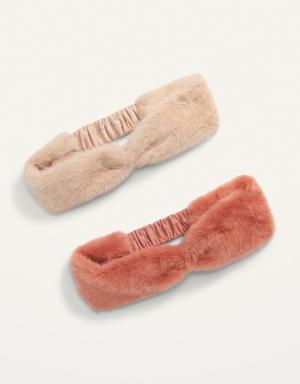 Cozy Faux-Fur Headbands 2-Pack for Girls white