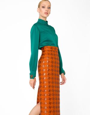 Jacquard Midi Length High Waist Orange Skirt
