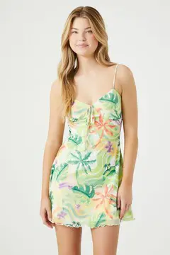 Forever 21 Forever 21 Tropical Print Cami Mini Dress Green/Multi. 2