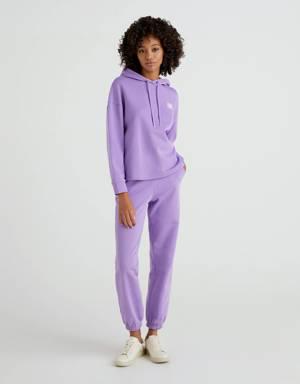 Kadın Koyu Lila Kapüşonlu Pantone Sweatshirt