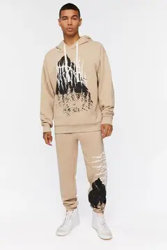Forever 21 Forever 21 Fleece Wolf Graphic Joggers Taupe/Multi. 2