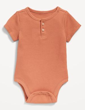 Unisex Short-Sleeve Thermal-Knit Henley Bodysuit for Baby orange