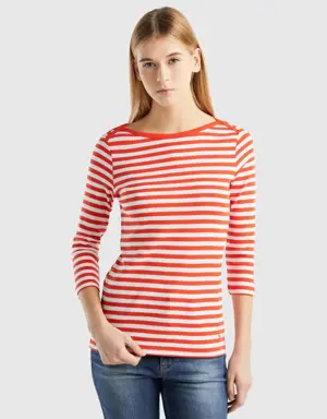striped 3/4 sleeve t-shirt in 100% cotton