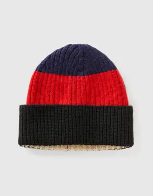 striped cap in pure shetland wool