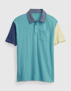 Kids Chambray Collar Polo Shirt blue