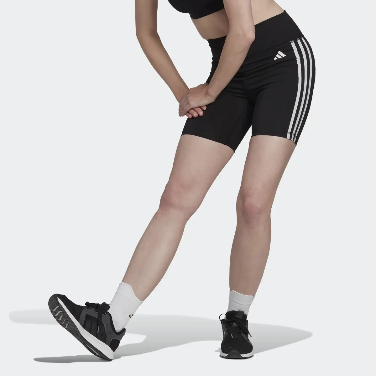 Adidas Training Essentials 3-Stripes High-Waisted Short Leggings. 1