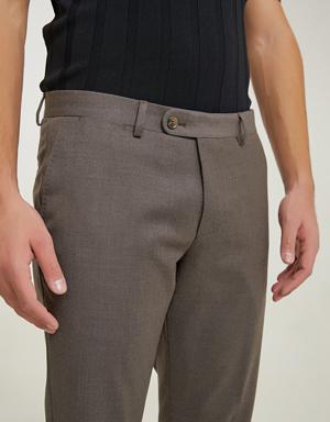 Damat Slim Fit Vizon Düz Kumaş Pantolon