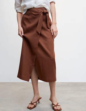 Linen-blend wrap skirt