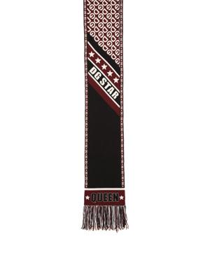 Bordo Beyaz Logo Jakarlı Kadın Yün Atkı