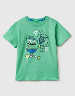 Erkek Çocuk Nane Yeşili Sevimli Canavarlar Karakterli T Shirt