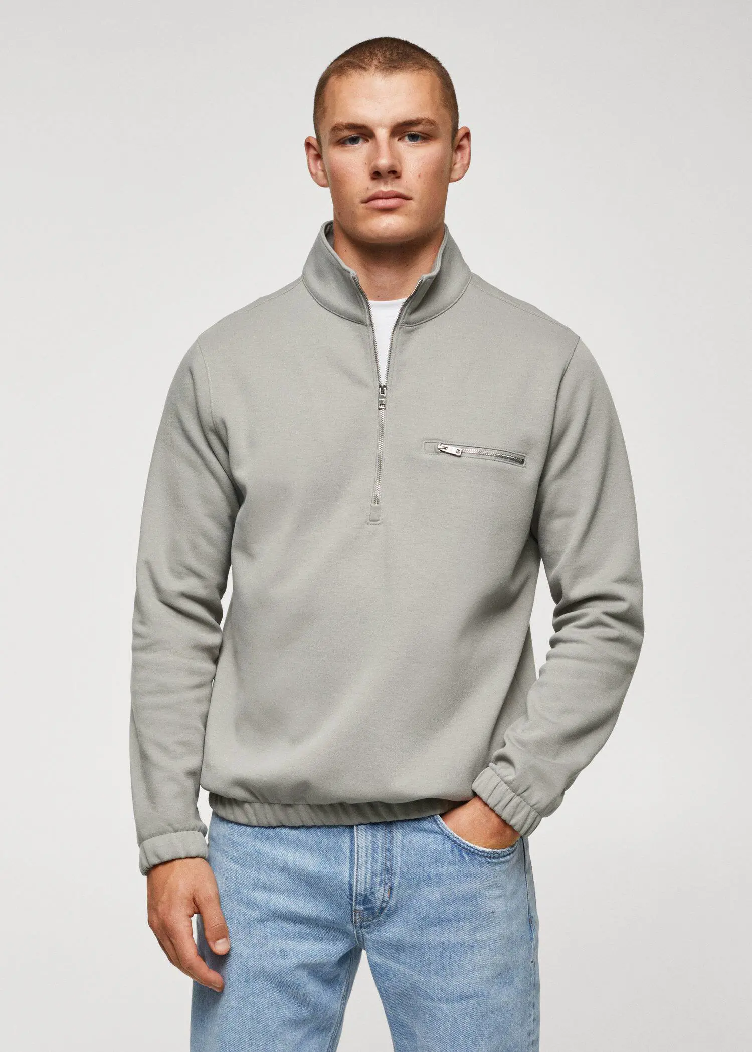 Mango Cotton sweatshirt with zipper neck. 1