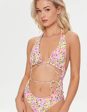 Forever 21 Floral Print One Piece Swimsuit Black/Multi