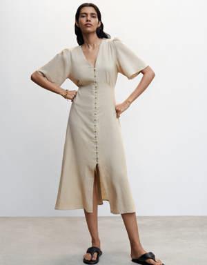 Mango Buttoned linen-blend dress
